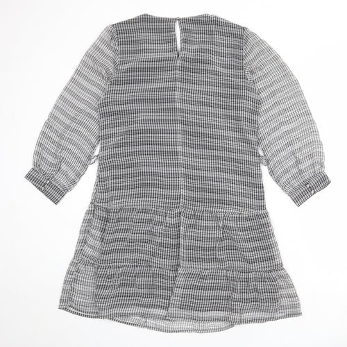 Dynamite Womens Grey Check Polyester A-Line Size M Round Neck Button