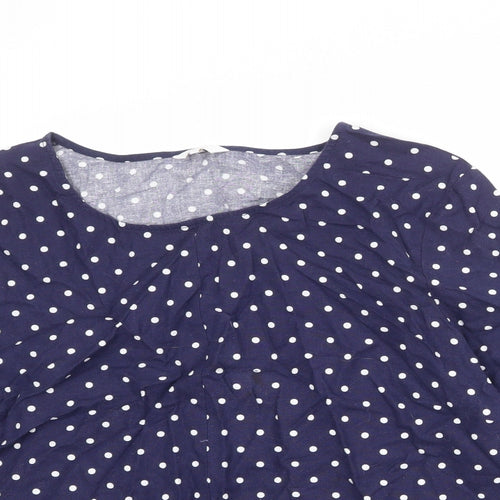 Cotton Traders Womens Blue Polka Dot Linen Basic Blouse Size 16 Round Neck