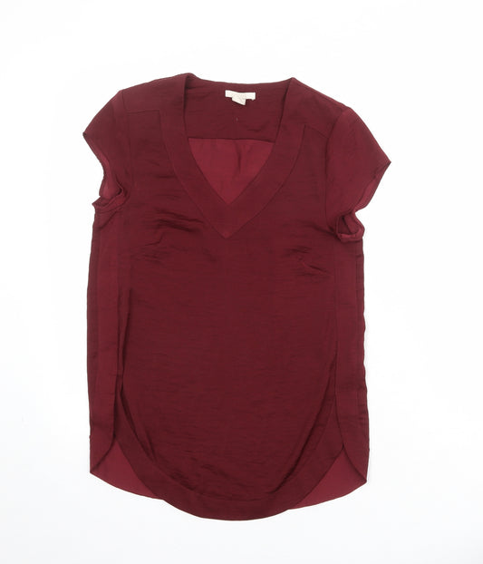 H&M Womens Red Polyester Basic T-Shirt Size 8 V-Neck