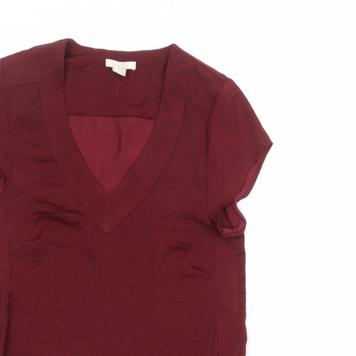 H&M Womens Red Polyester Basic T-Shirt Size 8 V-Neck