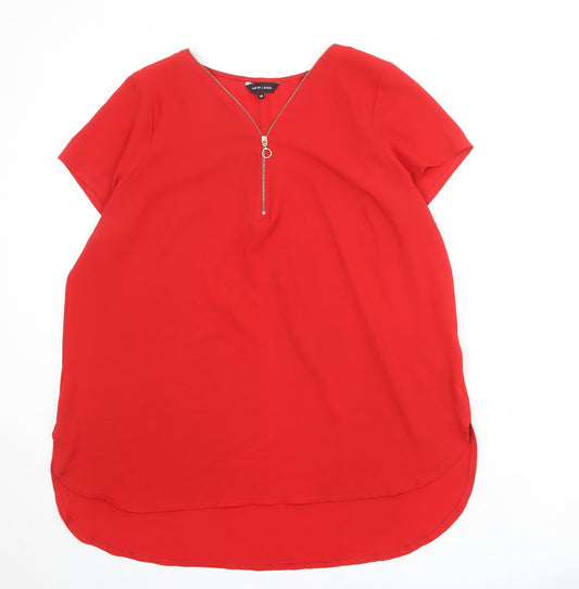 New Look Womens Red Polyester Basic T-Shirt Size 18 V-Neck