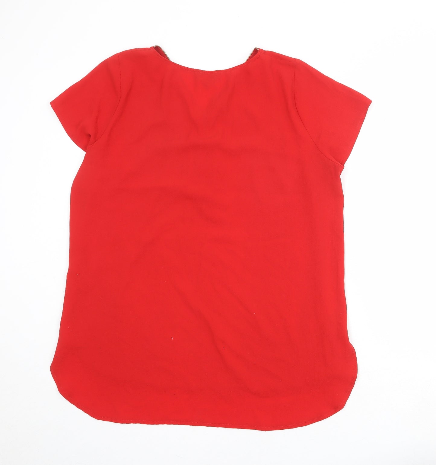 New Look Womens Red Polyester Basic T-Shirt Size 18 V-Neck