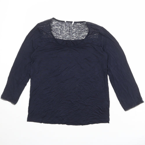 The White Company Womens Blue Viscose Basic T-Shirt Size XS Round Neck - Lace Neckline