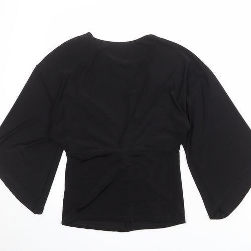 River Island Womens Black Polyester Basic Blouse Size 12 V-Neck - Knot Front