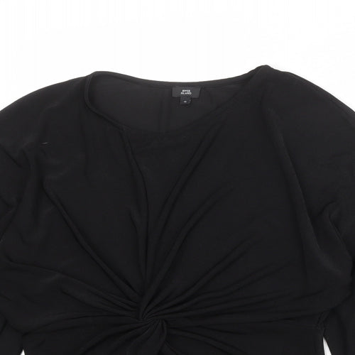 River Island Womens Black Polyester Basic Blouse Size 12 V-Neck - Knot Front