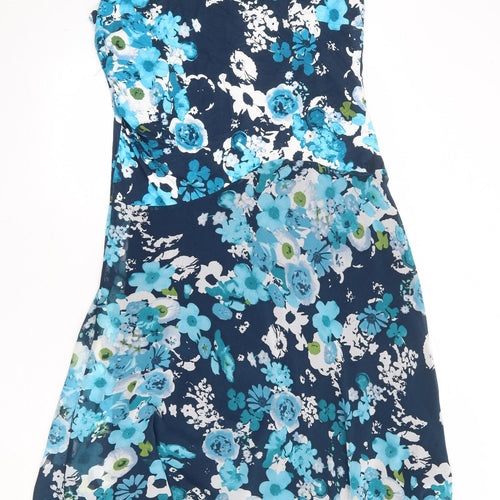 Anna Rose Womens Blue Floral Polyester A-Line Size 16 Round Neck Button