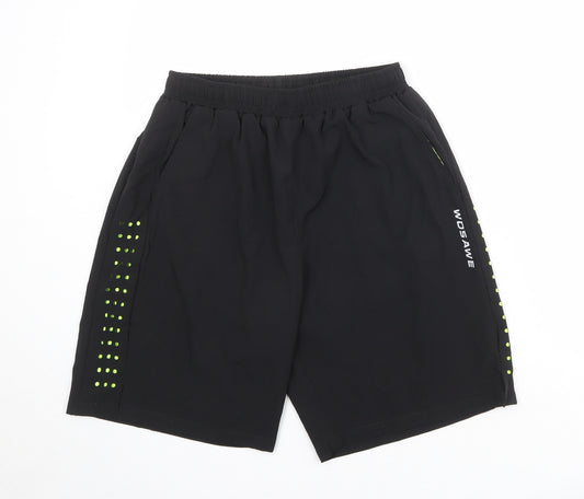 Wosawe Mens Black Polyester Sweat Shorts Size L Regular
