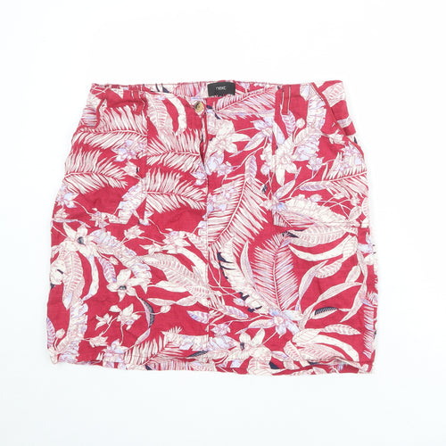 NEXT Womens Pink Geometric Linen A-Line Skirt Size 16 - Leaf Pattern