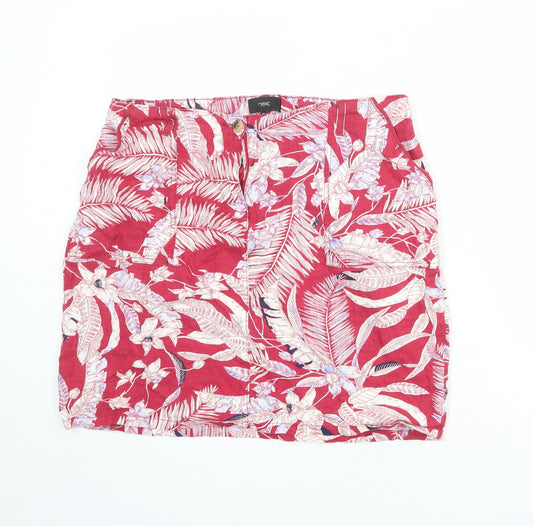 NEXT Womens Pink Geometric Linen A-Line Skirt Size 16 - Leaf Pattern