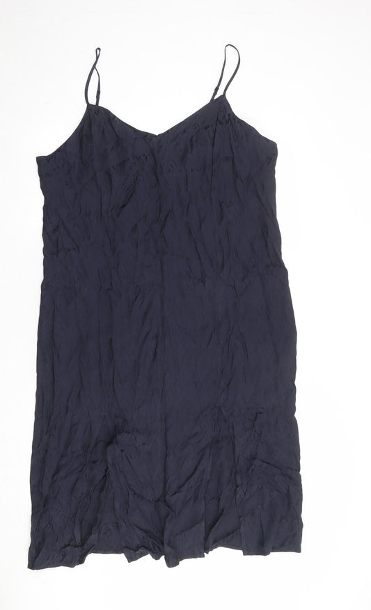 Marks and Spencer Womens Blue Viscose Slip Dress Size 16 V-Neck Pullover