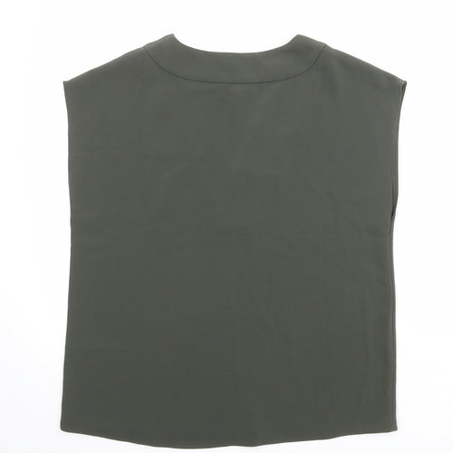 H&M Womens Green Polyester Basic Blouse Size 10 V-Neck