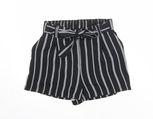 New Look Womens Black Striped Polyester Basic Shorts Size 8 Regular Pull On