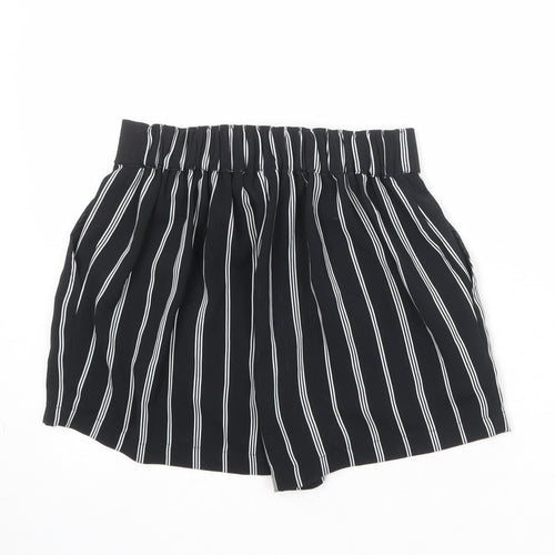 New Look Womens Black Striped Polyester Basic Shorts Size 8 Regular Pull On
