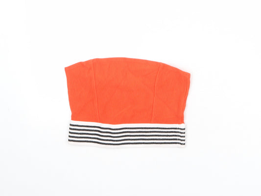 Topshop Womens Orange Striped Cotton Cropped Tank Size 8 Square Neck - Ribbed Bandeau
