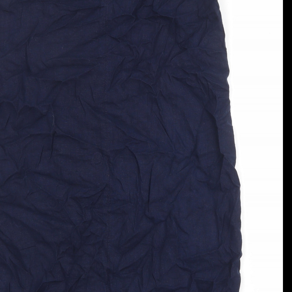 NEXT Womens Blue Linen A-Line Size 18 V-Neck Pullover