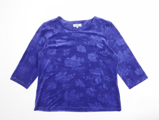 EWM Womens Blue Floral Polyester Basic Blouse Size 20 Boat Neck