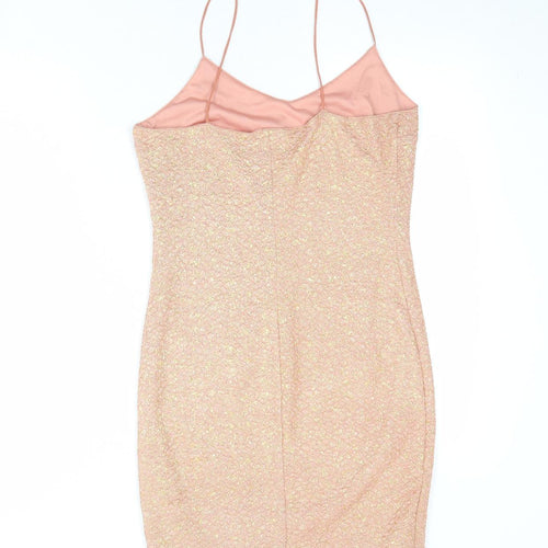 Urmoda Womens Pink Geometric Polyester Slip Dress Size M V-Neck Pullover