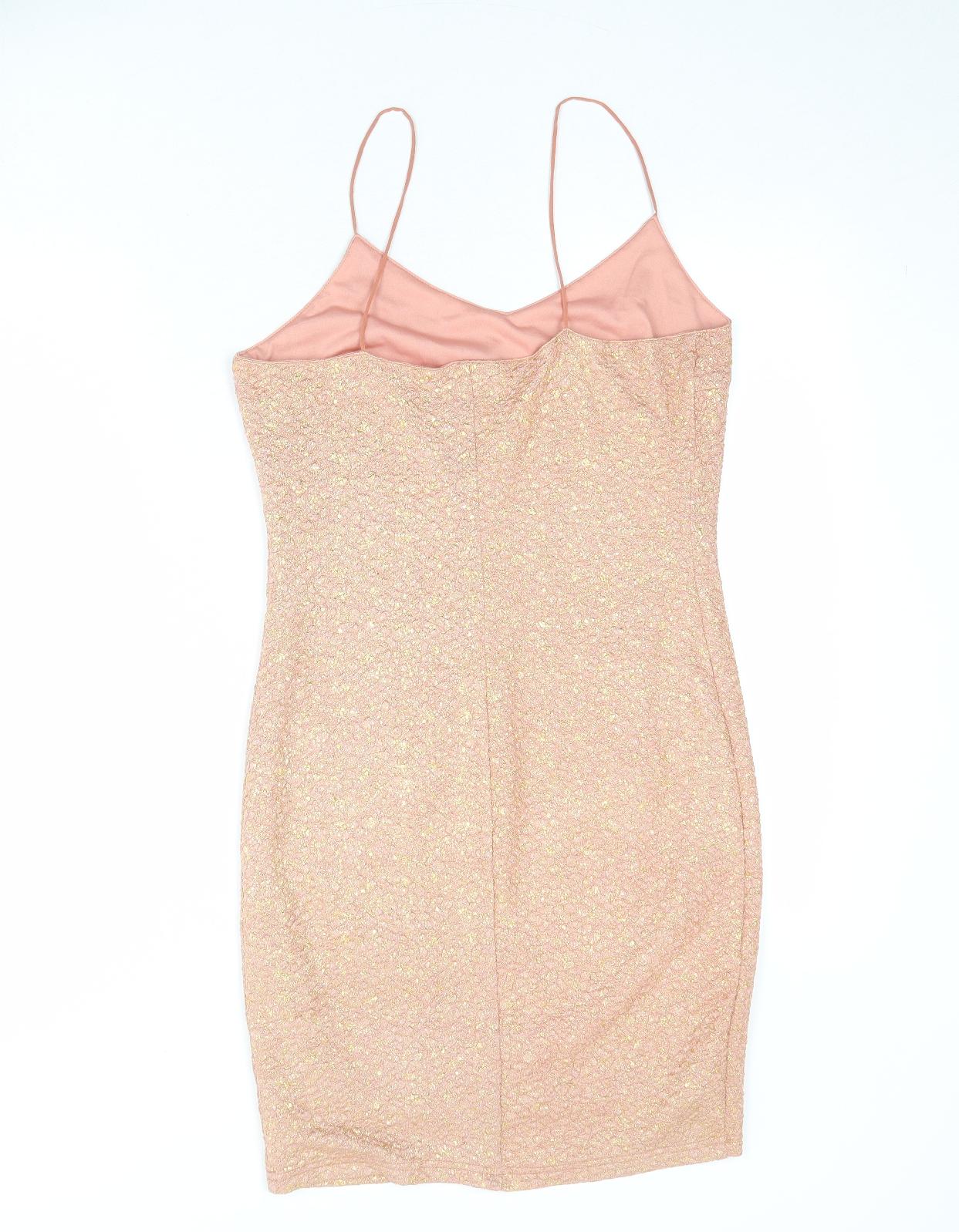 Urmoda Womens Pink Geometric Polyester Slip Dress Size M V-Neck Pullover
