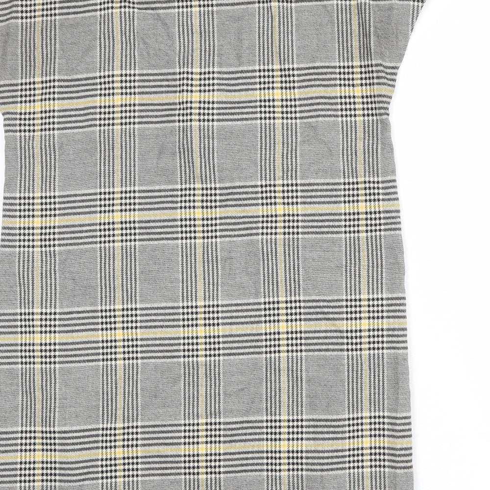 Zara Womens Multicoloured Plaid Polyester A-Line Size S Round Neck Zip