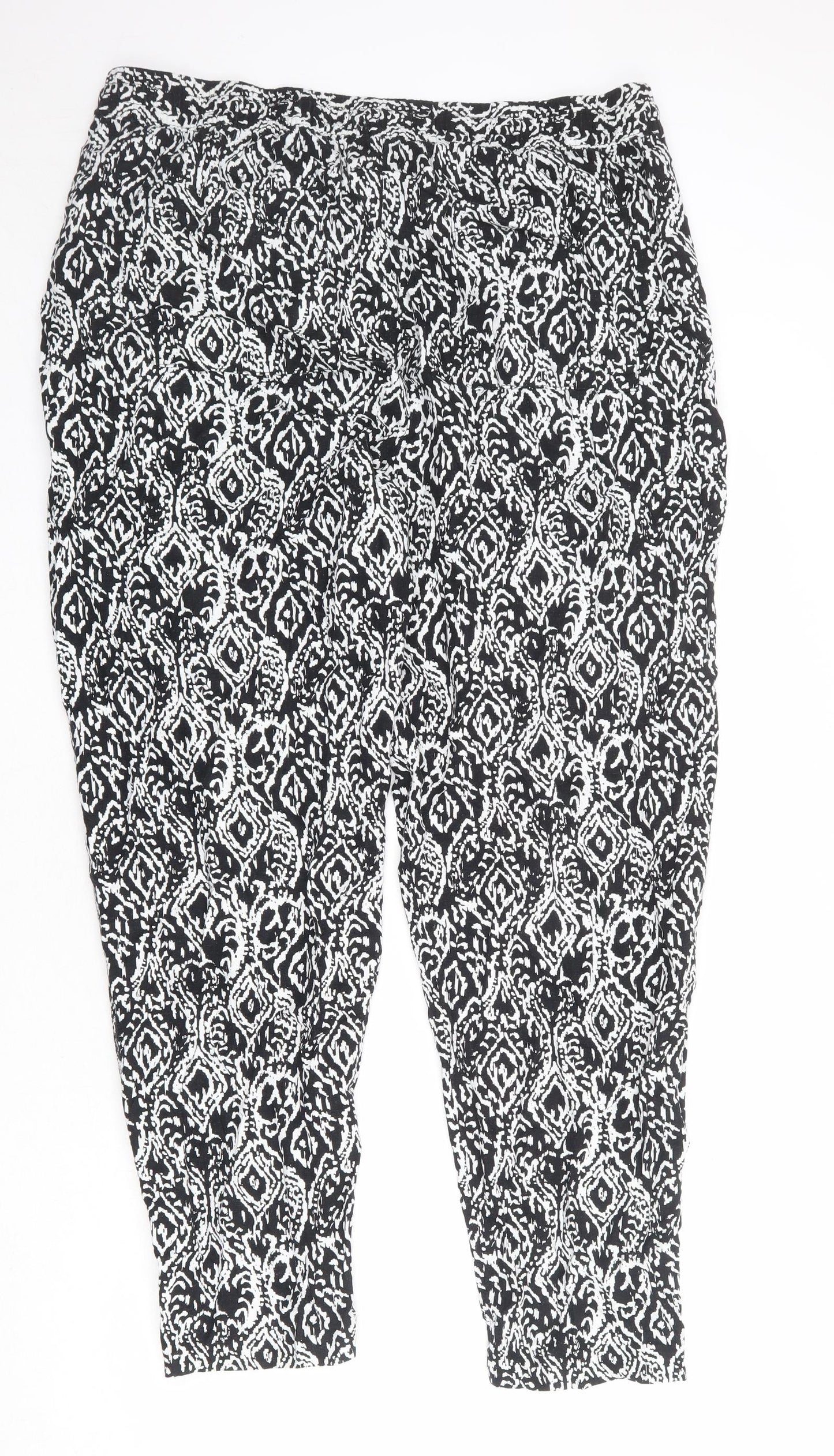 Marks and Spencer Womens Black Geometric Linen Harem Trousers Size 20 Regular