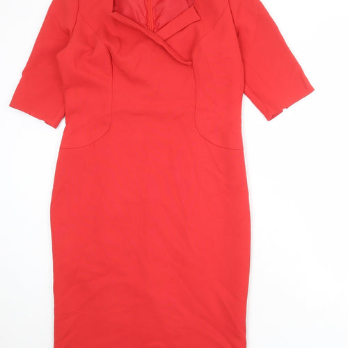 Kenneth Cole Womens Red Polyester A-Line Size 14 V-Neck Zip