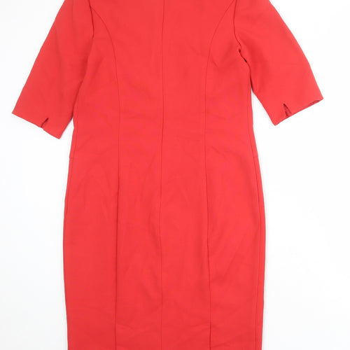 Kenneth Cole Womens Red Polyester A-Line Size 14 V-Neck Zip