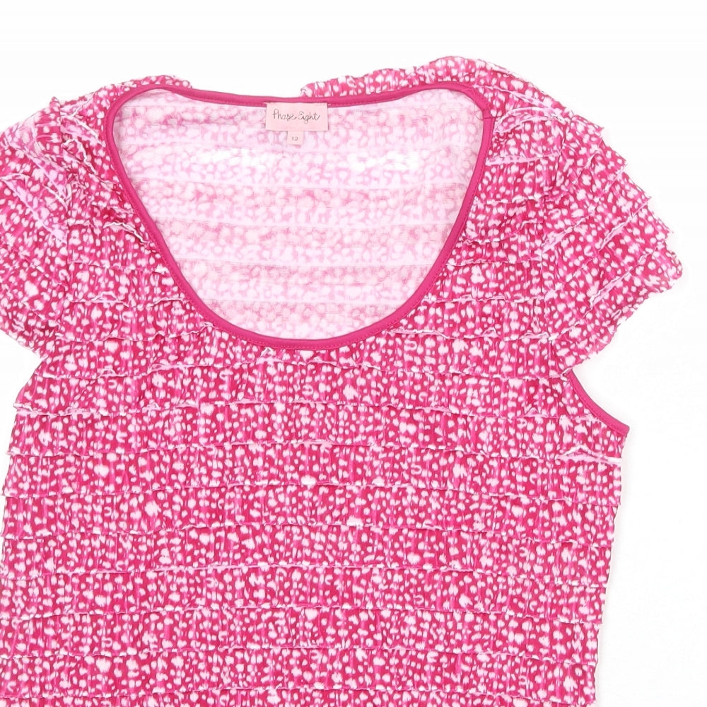 Phase Eight Womens Purple Geometric Polyester Basic T-Shirt Size 12 Scoop Neck