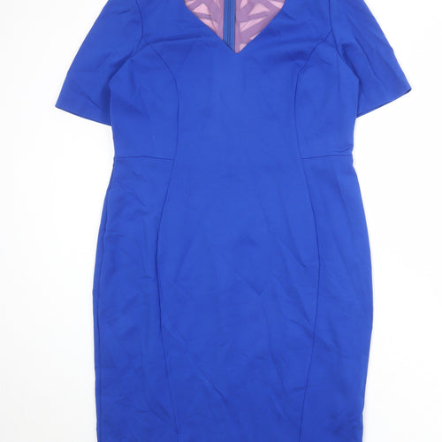 Marks and Spencer Womens Blue Viscose A-Line Size 16 V-Neck Zip