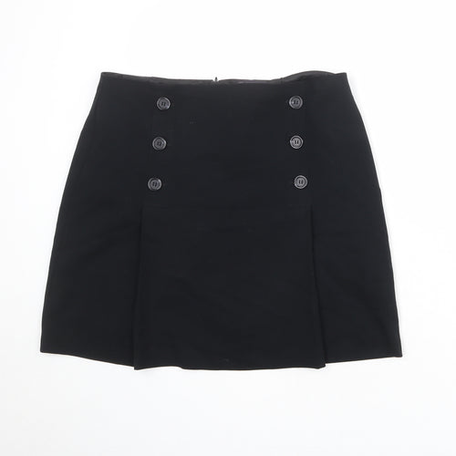 Marks and Spencer Womens Black Polyester A-Line Skirt Size 36 in Zip