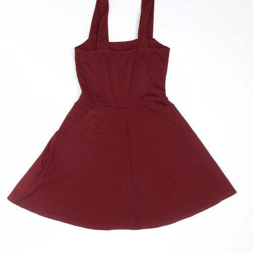 Missguided Womens Red Polyester Pinafore/Dungaree Dress Size 10 Square Neck Pullover