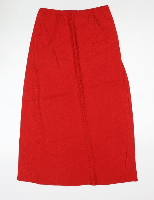 Topshop Womens Red Geometric Polyester A-Line Skirt Size 10