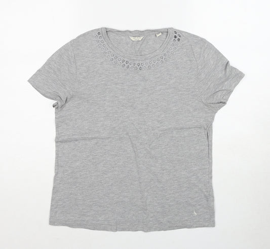 Jack Wills Womens Grey Cotton Basic T-Shirt Size 10 Round Neck - Broderie Anglaise