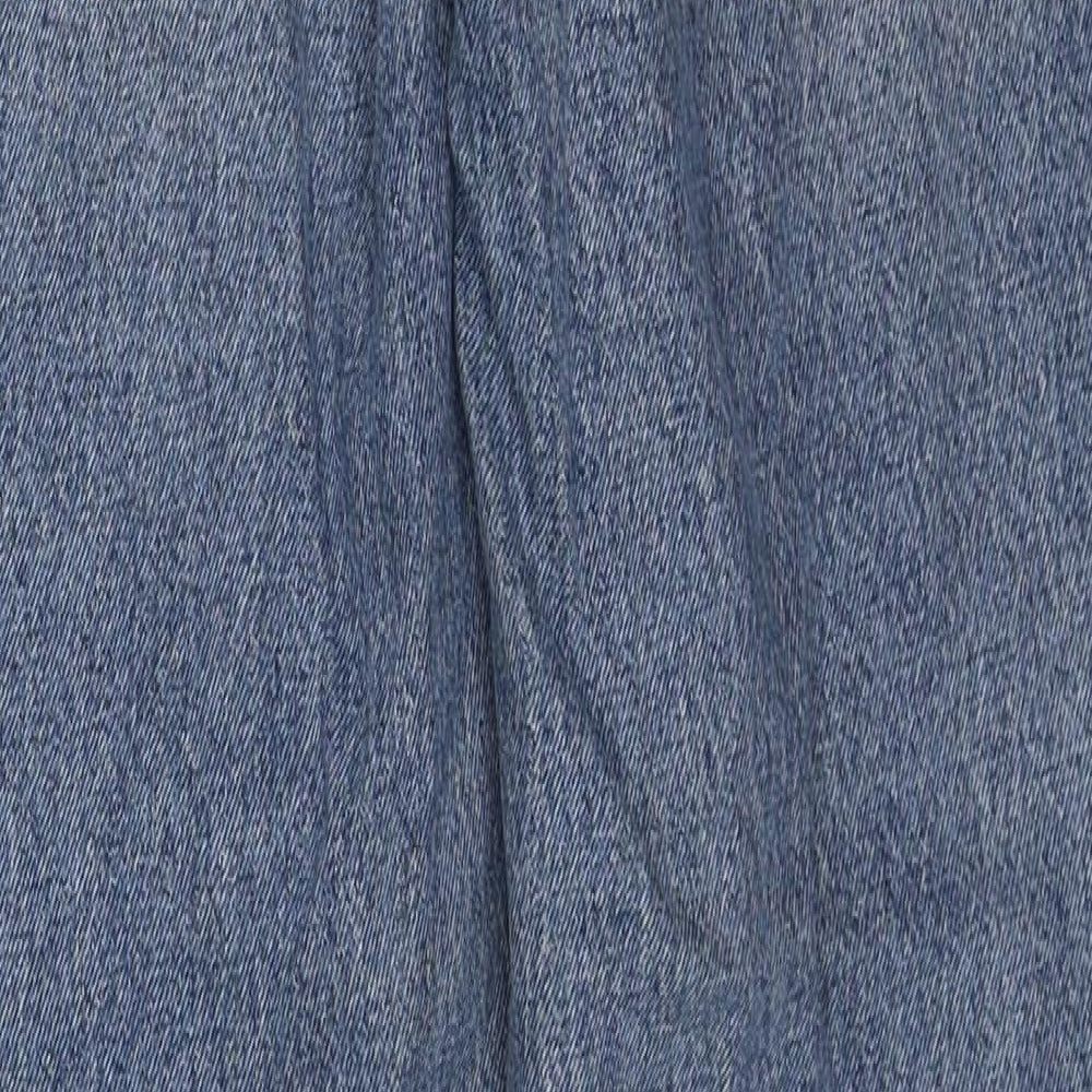Topshop Womens Blue Cotton Straight Jeans Size 25 in L32 in Regular Zip - Open Knee