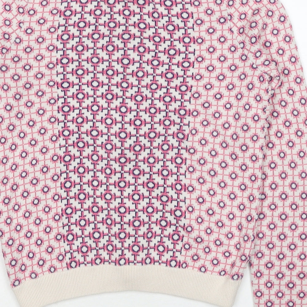 Topshop Womens Multicoloured Round Neck Geometric 100% Cotton Full Zip Jumper Size 6