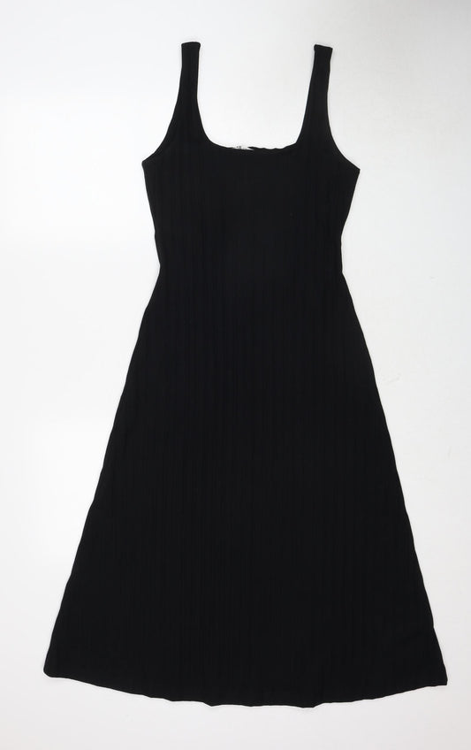 Zara Womens Black Cotton Tank Dress Size S Square Neck Pullover