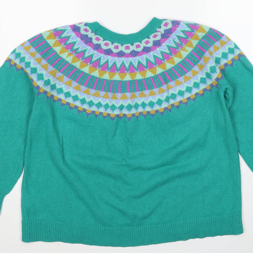 Woolovers Womens Green Round Neck Geometric Cotton Pullover Jumper Size XL