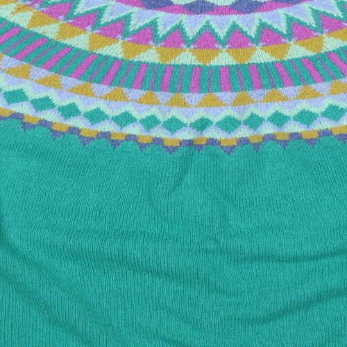 Woolovers Womens Green Round Neck Geometric Cotton Pullover Jumper Size XL