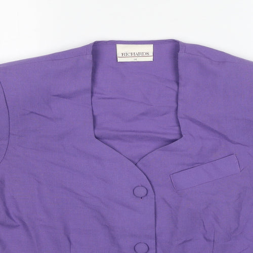 Richards Womens Purple Polyester Basic Button-Up Size 14 V-Neck