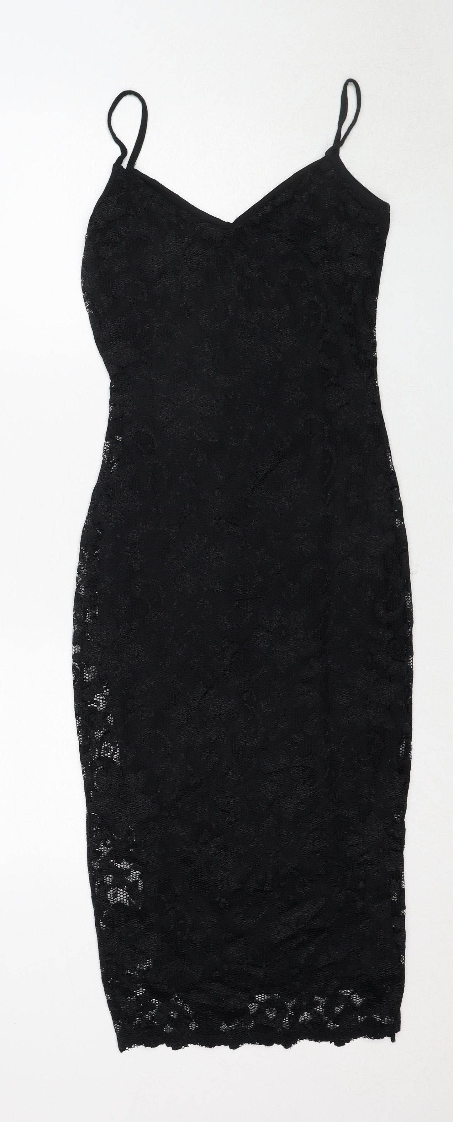 Boohoo Womens Black Polyester Bodycon Size 8 V-Neck Pullover