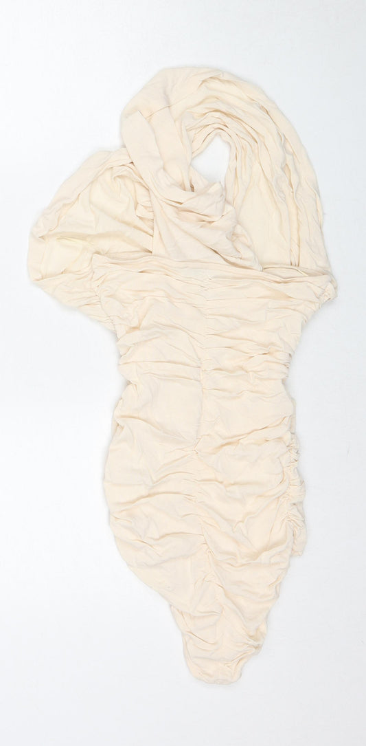Zara Womens Ivory Polyester Bodysuit One-Piece Size M Zip - Ruched