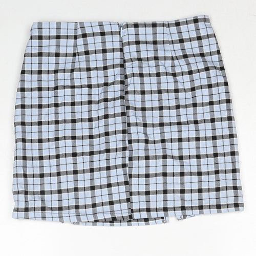 Bershka Womens Blue Plaid Polyester A-Line Skirt Size S Zip