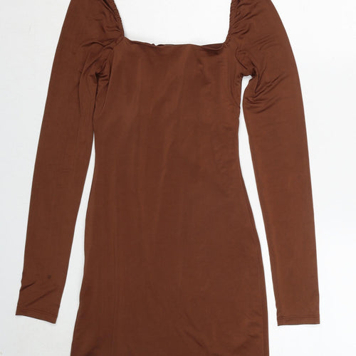 Bershka Womens Brown Polyester Bodycon Size M Square Neck Pullover