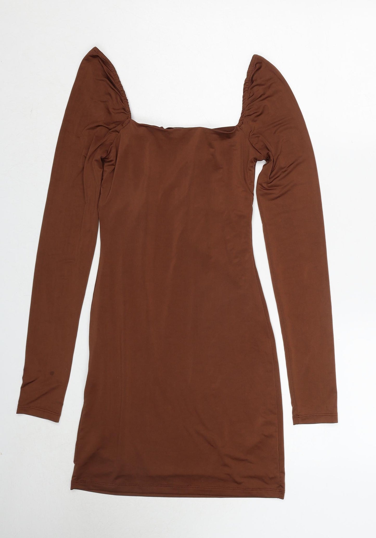 Bershka Womens Brown Polyester Bodycon Size M Square Neck Pullover