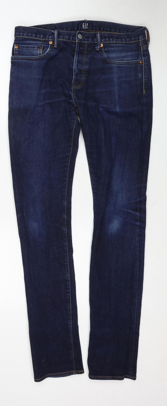 Gap Mens Blue Cotton Skinny Jeans Size 32 in L34 in Regular Zip
