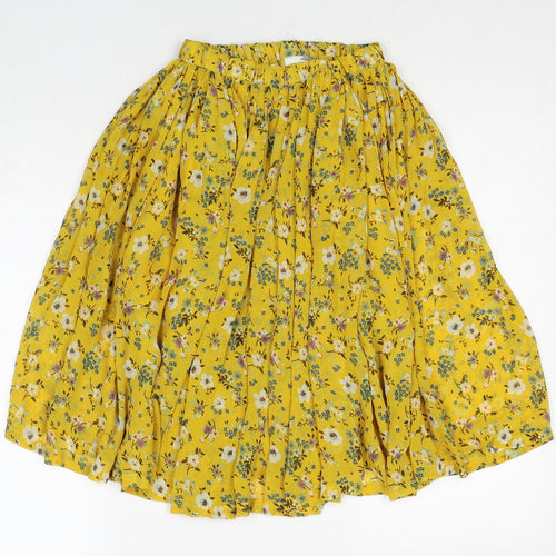 NEXT Girls Yellow Floral Polyester Swing Skirt Size 8 Years Regular Pull On