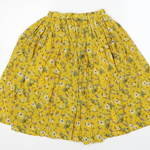 NEXT Girls Yellow Floral Polyester Swing Skirt Size 8 Years Regular Pull On