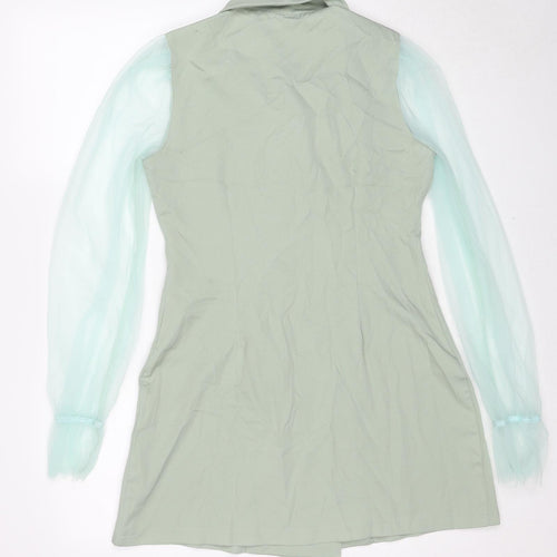 Boohoo Womens Green Polyester Jacket Dress Size 12 V-Neck Button