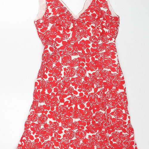 Boden Womens Red Floral Cotton Tank Dress Size 10 V-Neck Pullover