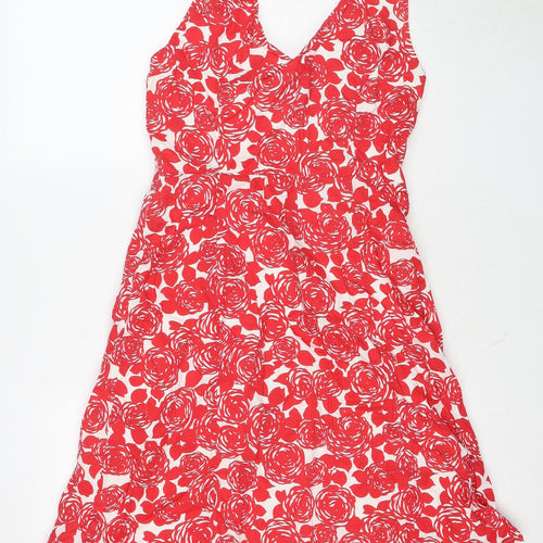 Boden Womens Red Floral Cotton Tank Dress Size 10 V-Neck Pullover