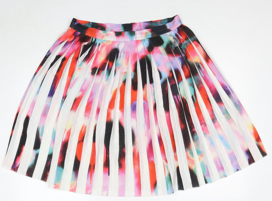 French Connection Womens Multicoloured Geometric Polyester Pleated Skirt Size 14 Zip